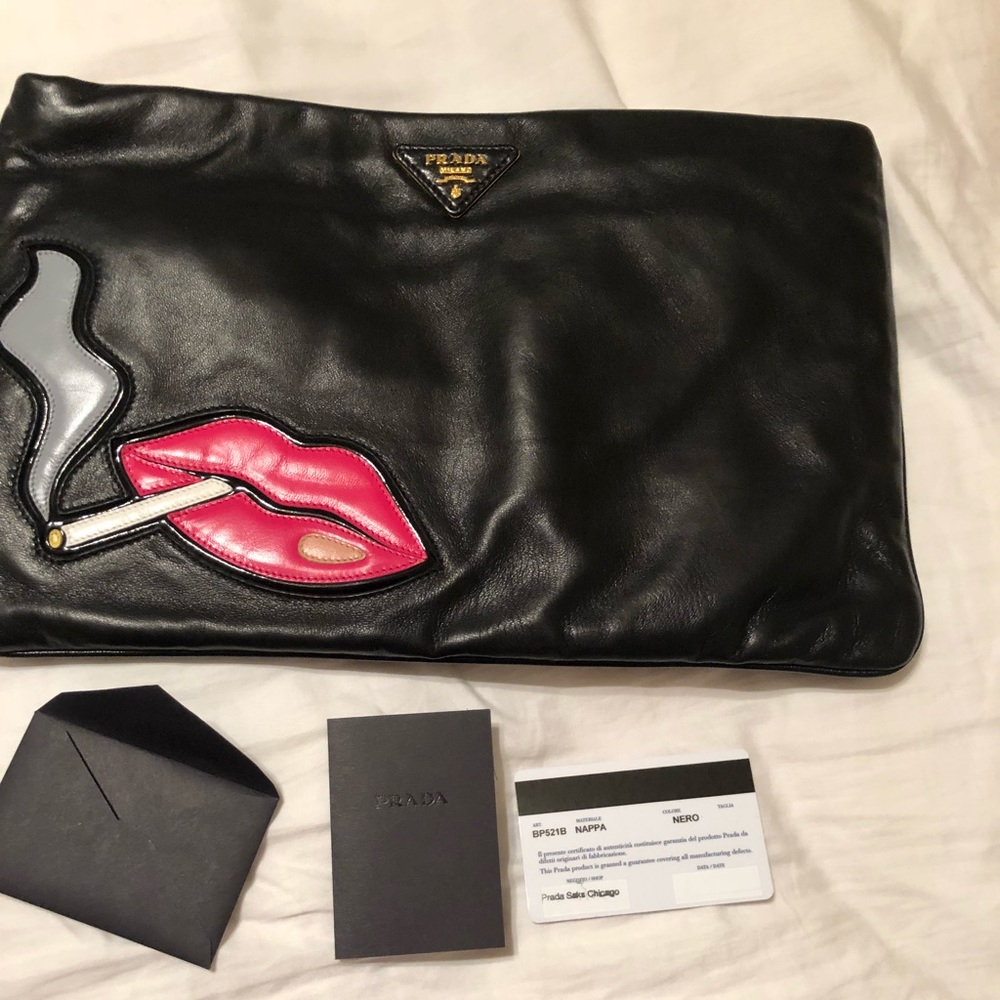 Authentic Prada clutch with lips appliqué
